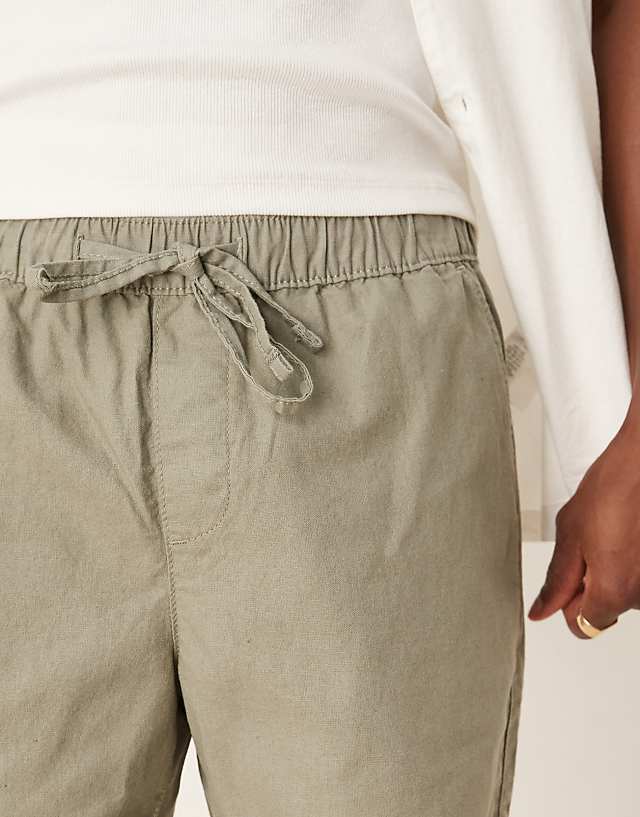 Asos ASOS DESIGN Slim Shorter Length Linen Blend Bermuda Shorts In Khaki