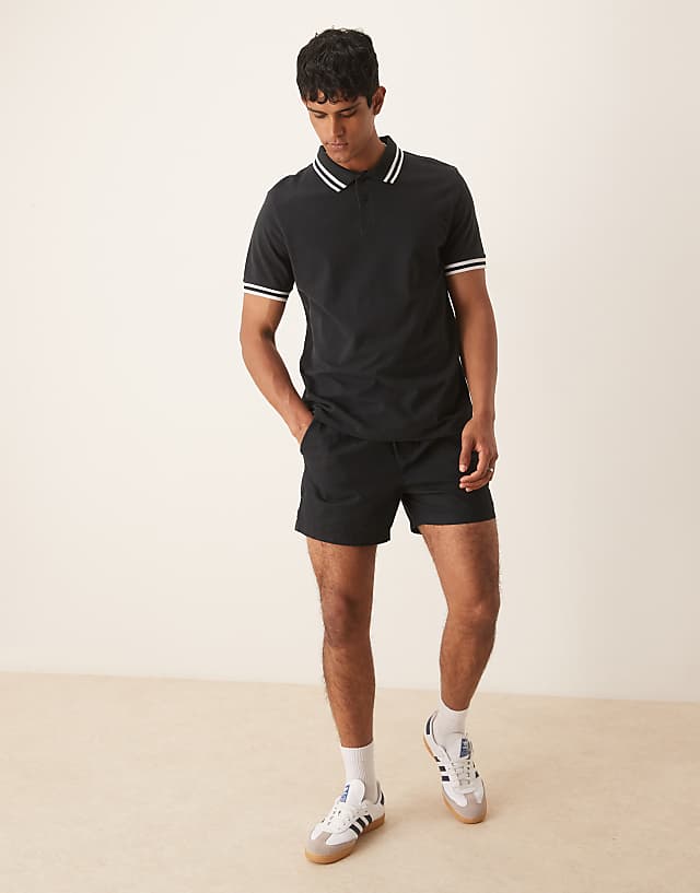 Asos ASOS DESIGN Slim Shorter Length Shorts In Black Linen Blend