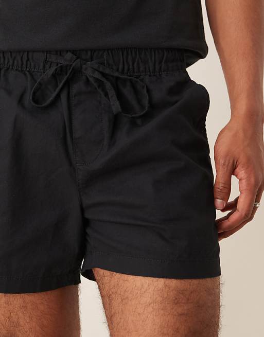 Asos ASOS DESIGN Slim Shorter Length Shorts In Black Linen Blend