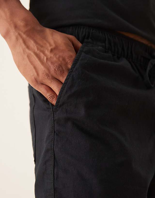 Asos ASOS DESIGN Slim Shorter Length Shorts In Black Linen Blend