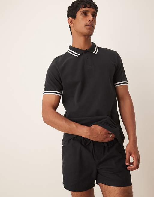 asos ASOS DESIGN slim shorter length shorts in black linen blend