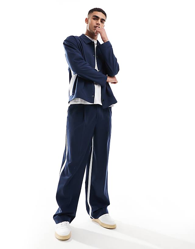 asos ASOS DESIGN slim smart co-ord in navy with white side stripe
