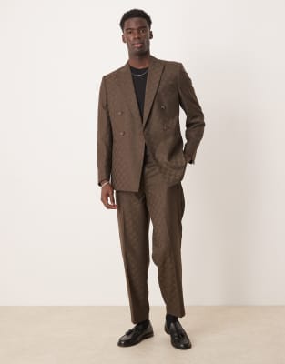 Asos ASOS DESIGN Slim Suit In Brown Checkerboard Jacquard
