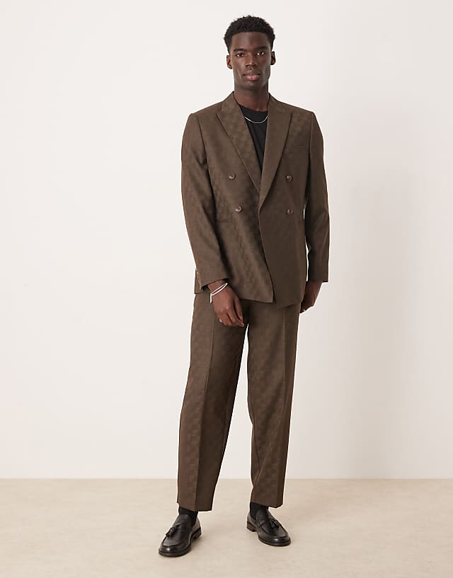 asos ASOS DESIGN slim suit in brown checkerboard jacquard