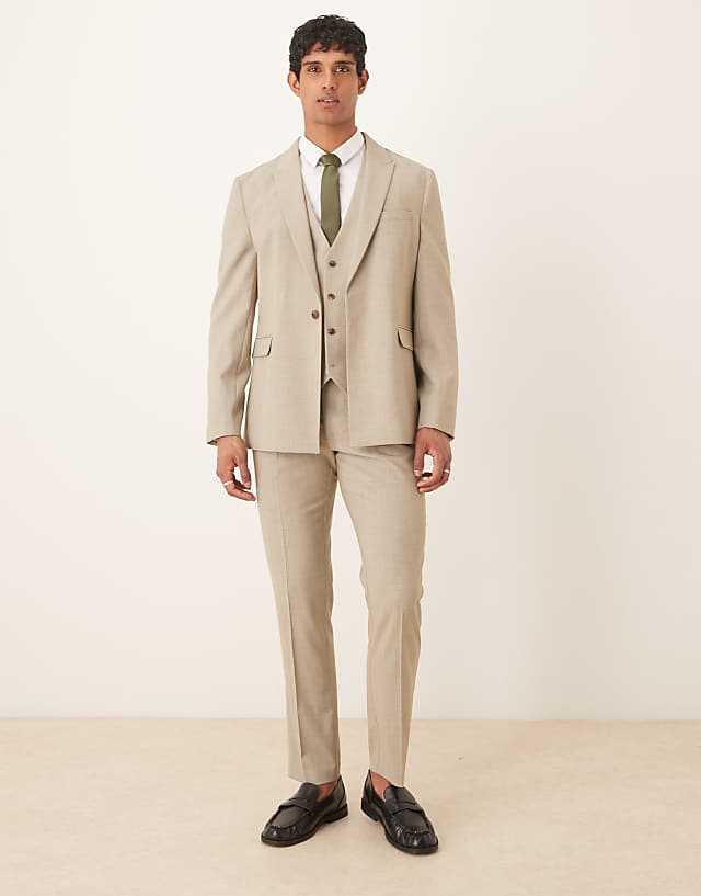 Asos ASOS DESIGN Slim Suit In Light Grey Melange Texture