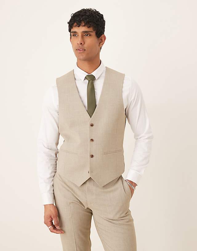 Asos ASOS DESIGN Slim Suit In Light Grey Melange Texture