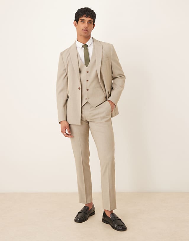 asos ASOS DESIGN slim suit in light grey melange texture