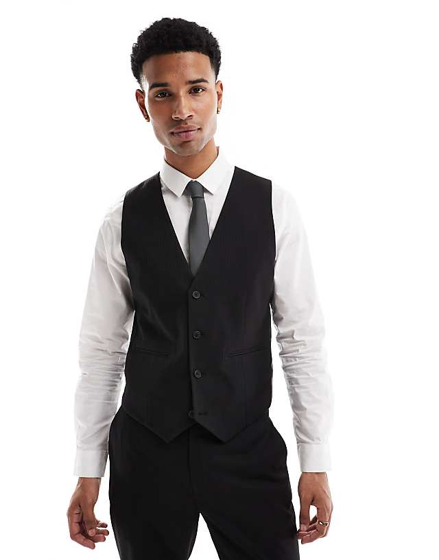 Asos ASOS DESIGN Slim Suit In Subtle Black Herringbone
