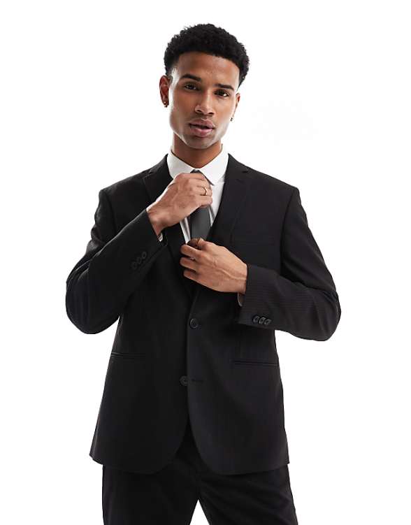 Asos ASOS DESIGN Slim Suit In Subtle Black Herringbone