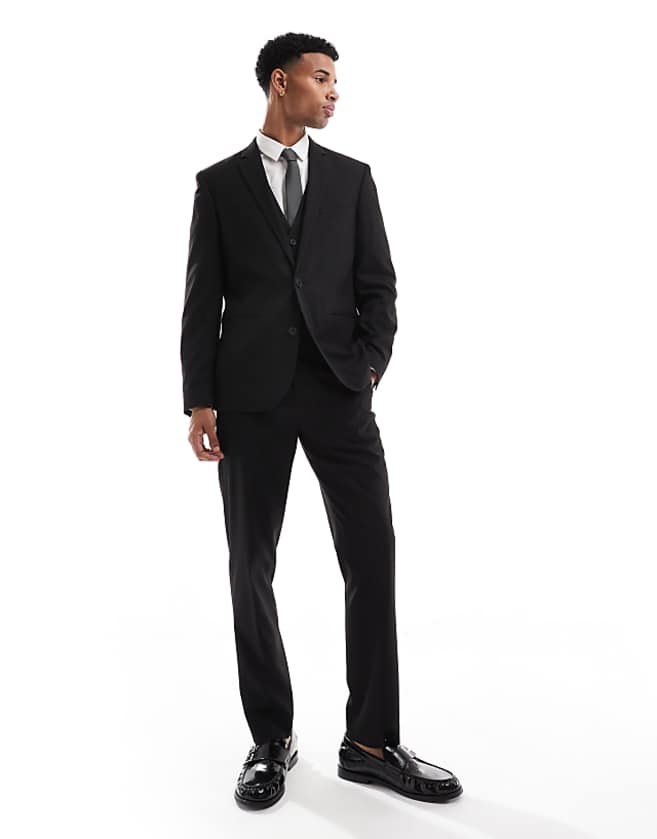 asos ASOS DESIGN slim suit in subtle black herringbone