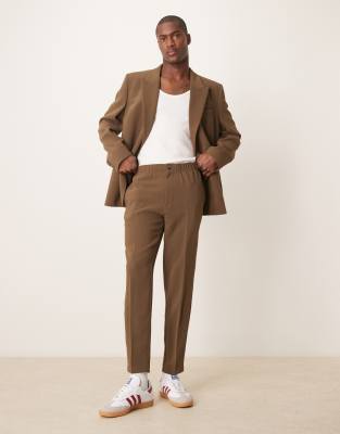 Asos ASOS DESIGN Slim Suit With Linen In Khaki Texture