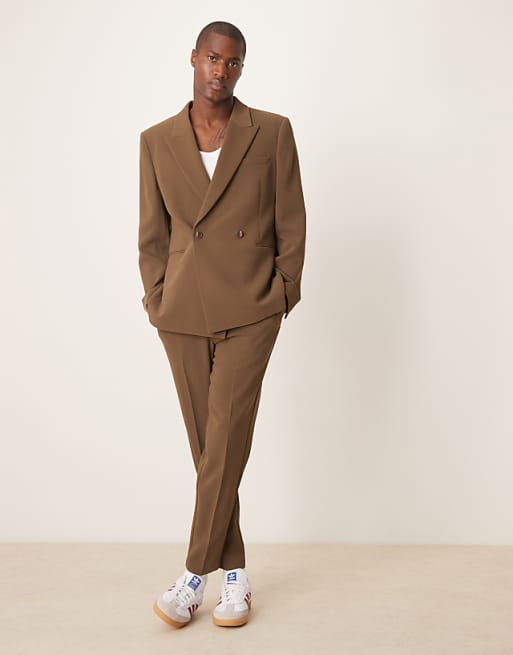 asos ASOS DESIGN slim suit with linen in khaki texture