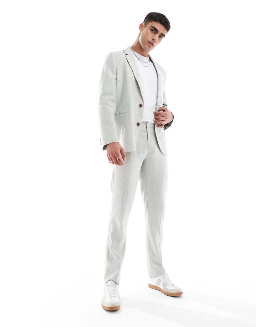 Asos ASOS DESIGN Slim Suit With Linen In Light Green Herringbone