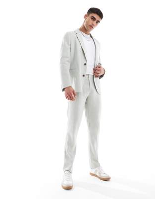 Asos ASOS DESIGN Slim Suit With Linen In Light Green Herringbone