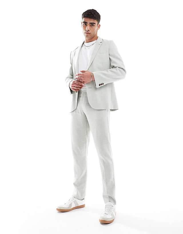 asos ASOS DESIGN slim suit with linen in light green herringbone