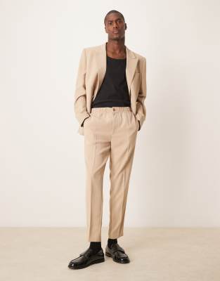 Asos ASOS DESIGN Slim Suit With Linen In Stone Texture