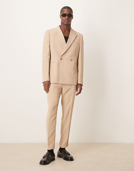 asos ASOS DESIGN slim suit with linen in stone texture