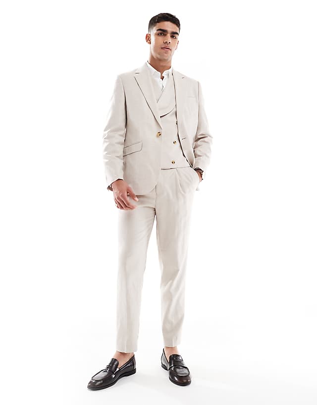 asos ASOS DESIGN slim suit with linen in stone twill