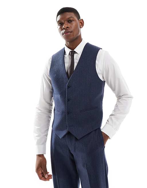 Asos ASOS DESIGN Slim Suit With Wool In Blue Herringbone