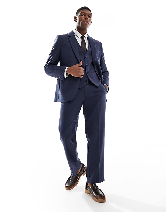 Asos ASOS DESIGN Slim Suit With Wool In Blue Herringbone