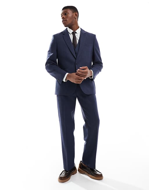 asos ASOS DESIGN slim suit with wool in blue herringbone