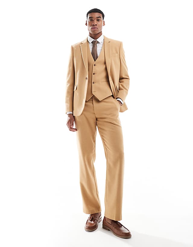 Asos ASOS DESIGN Slim Suit With Wool In Camel Basketweave