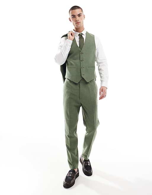 Asos ASOS DESIGN Slim Suit With Wool In Green Herringbone