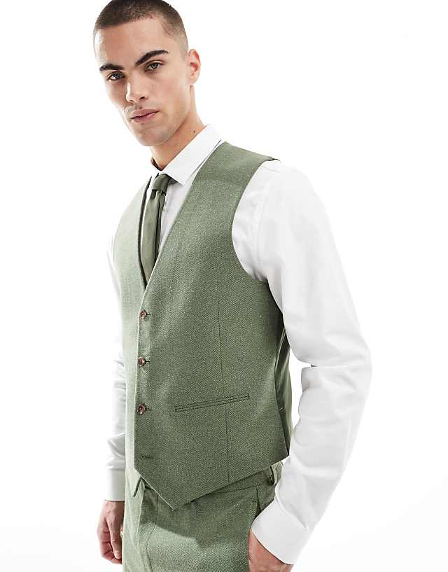 Asos ASOS DESIGN Slim Suit With Wool In Green Herringbone