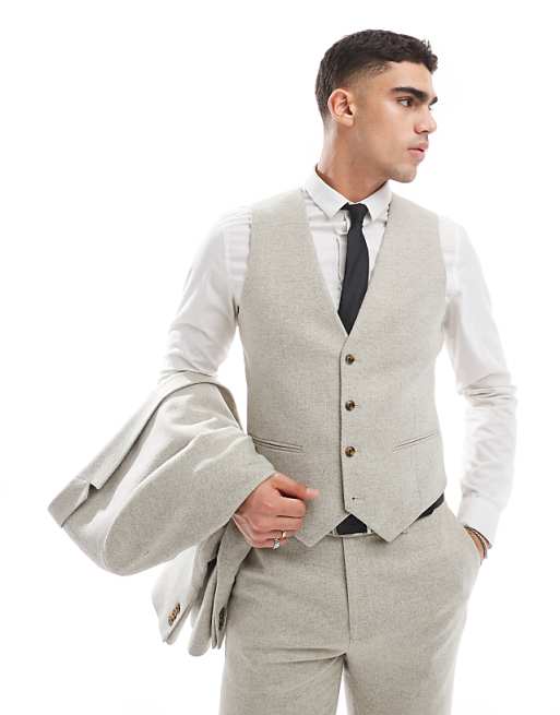 Asos ASOS DESIGN Slim Suit With Wool In Stone Tweed