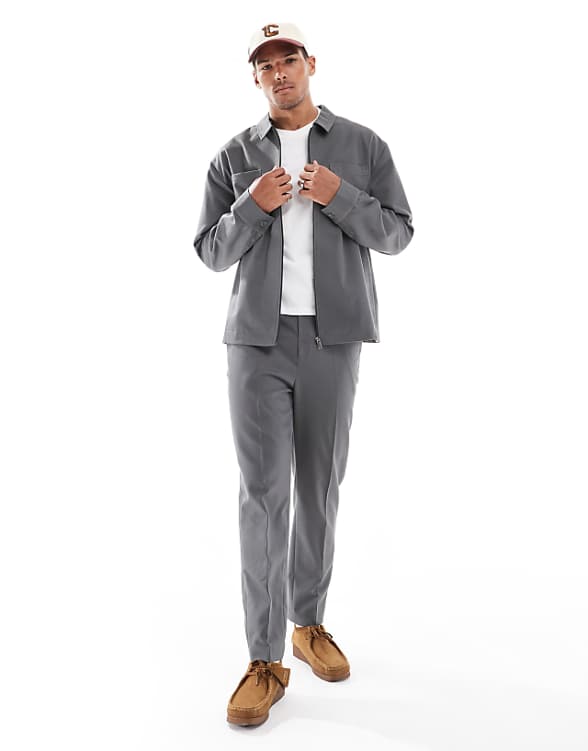asos ASOS DESIGN slim trucker smart co-ord in grey twill