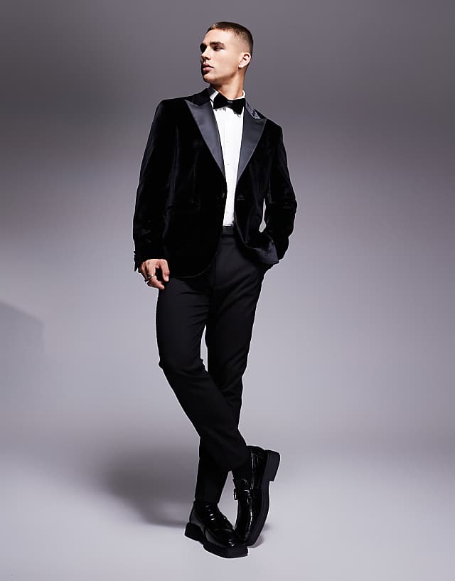 Asos ASOS DESIGN Slim Velvet Tuxedo Blazer In Black