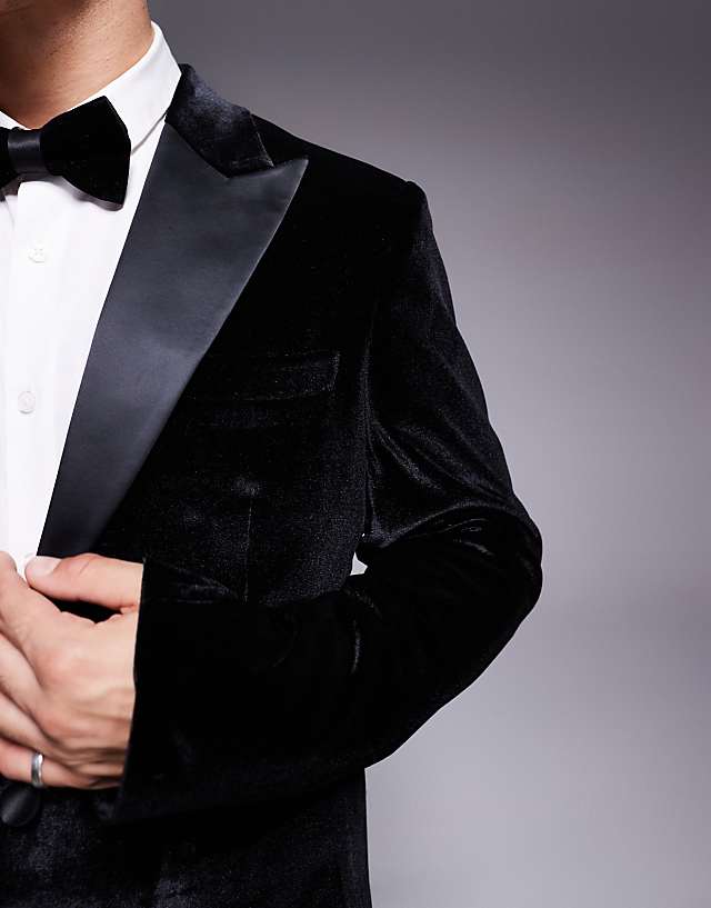 Asos ASOS DESIGN Slim Velvet Tuxedo Blazer In Black