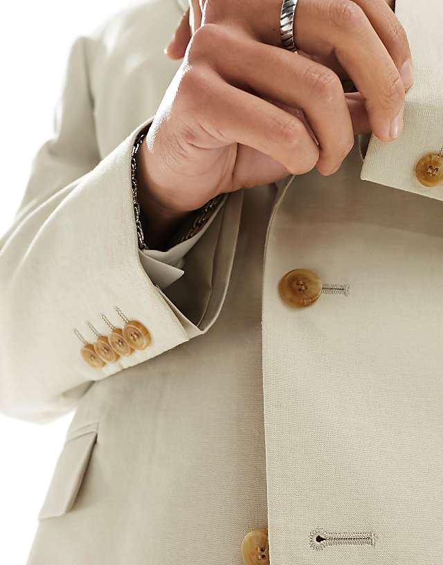 Asos ASOS DESIGN Slim With Linen Suit Jacket In Stone