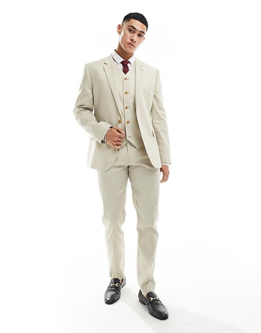 Asos ASOS DESIGN Slim With Linen Suit Jacket In Stone