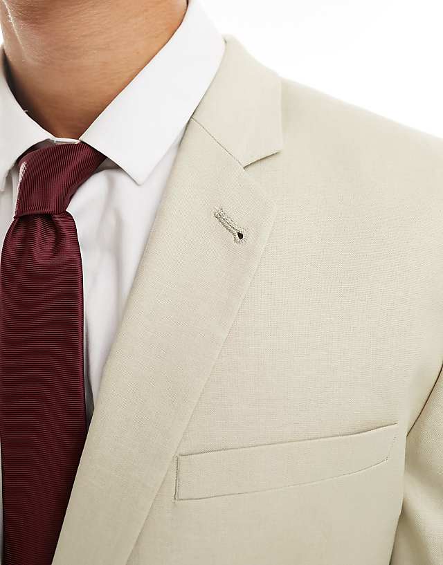 Asos ASOS DESIGN Slim With Linen Suit Jacket In Stone