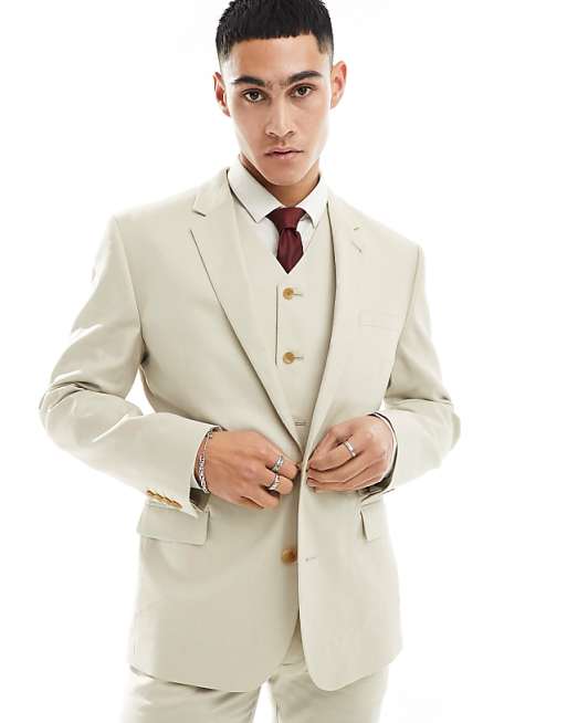asos ASOS DESIGN slim with linen suit jacket in stone
