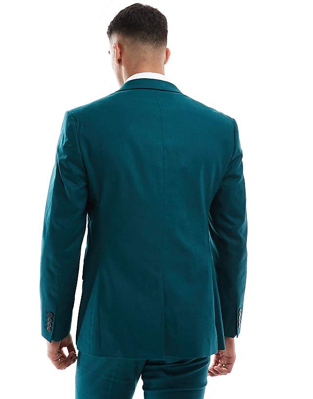Asos ASOS DESIGN Slim With Linen Suit Jacket In Teal Green