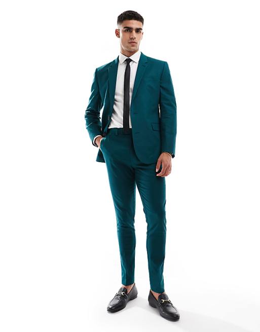 Asos ASOS DESIGN Slim With Linen Suit Jacket In Teal Green
