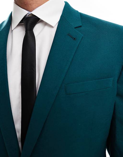 Asos ASOS DESIGN Slim With Linen Suit Jacket In Teal Green