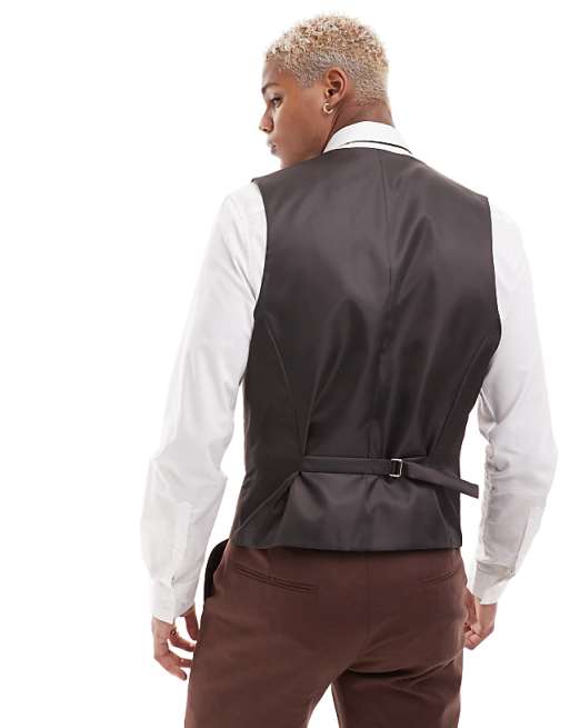 Asos ASOS DESIGN Slim With Linen Suit Waistcoat In Brown