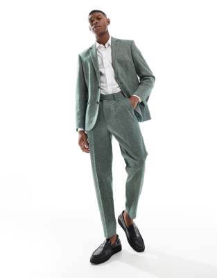 Asos ASOS DESIGN Slim Wool Mix Suit In Bottle Green Tweed