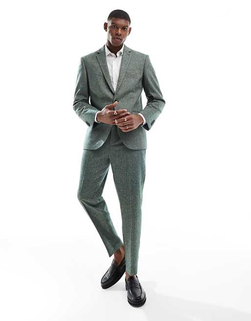 asos ASOS DESIGN slim wool mix suit in bottle green tweed