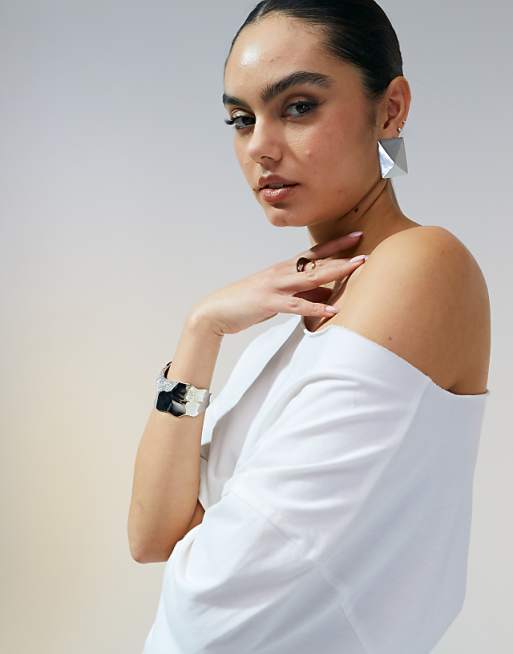 Asos ASOS DESIGN Slouchy Off Shoulder Oversized Tee In White