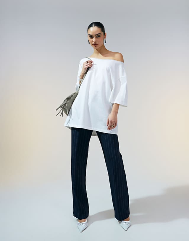 asos ASOS DESIGN slouchy off shoulder oversized tee in white