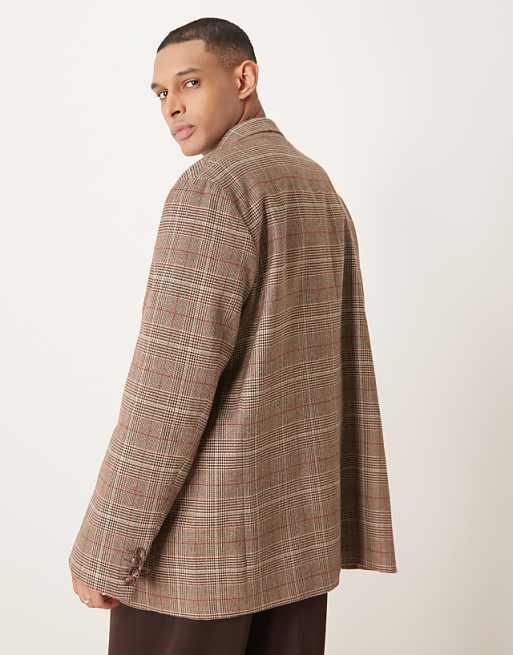Asos ASOS DESIGN Slouchy Oversized Blazer In Brown Check
