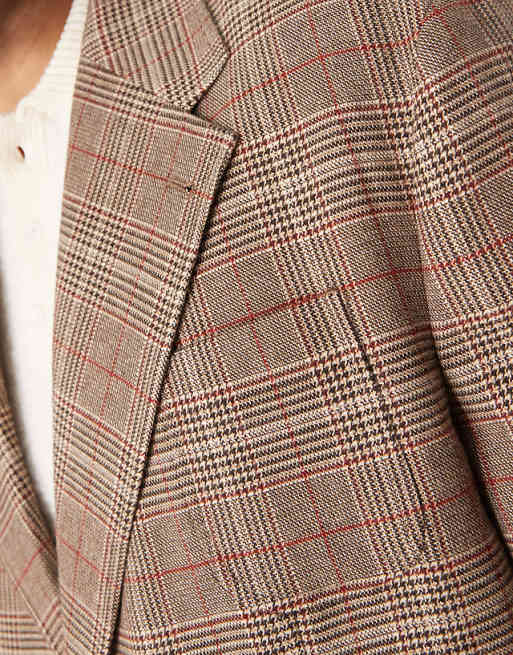 Asos ASOS DESIGN Slouchy Oversized Blazer In Brown Check