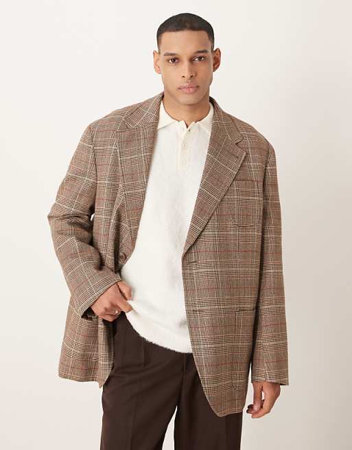 asos ASOS DESIGN slouchy oversized blazer in brown check
