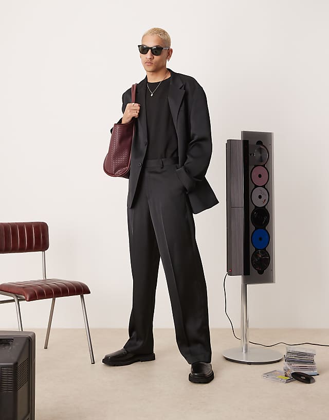 asos ASOS DESIGN slouchy oversized suit in black satin
