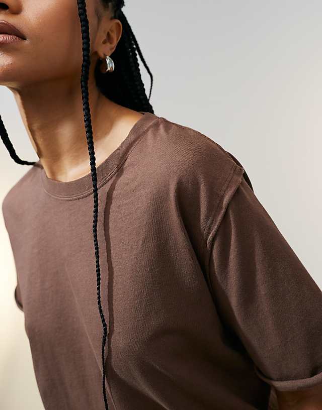 Asos ASOS DESIGN Slouchy Raw Edge Regular Fit Washed T-shirt In Chocolate