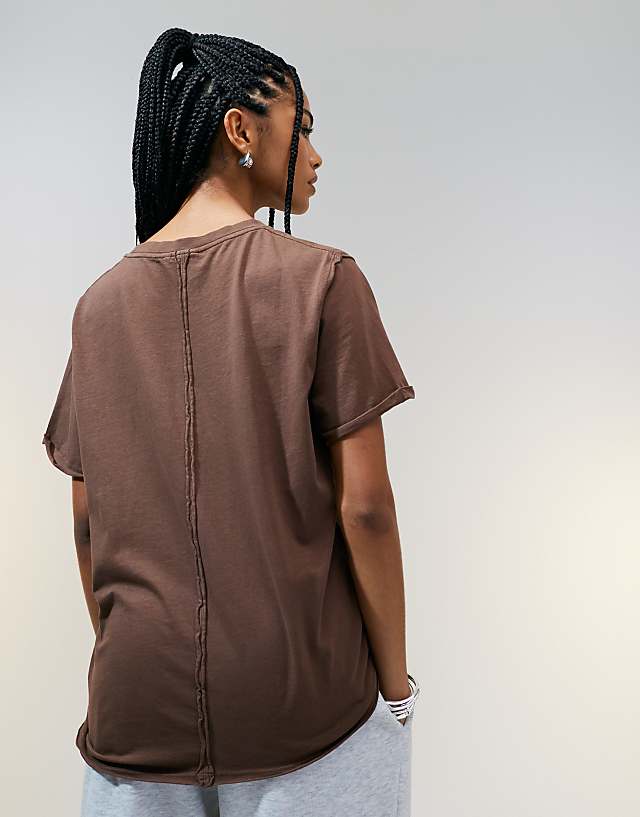 Asos ASOS DESIGN Slouchy Raw Edge Regular Fit Washed T-shirt In Chocolate